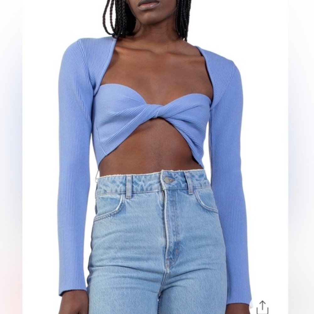 Gauge81 Lifa Cornflower Blue Cropped Sweater With… - image 1